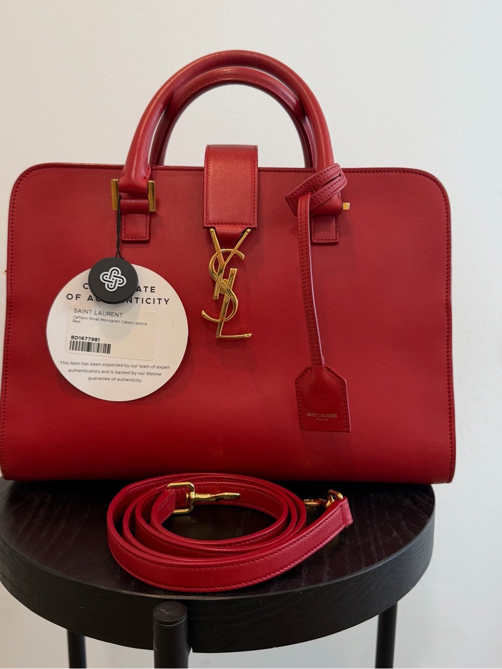 Saint Laurent Red Leather Cabas Le Monogramme Small Satchel / Crossbody - Picture 1 of 11